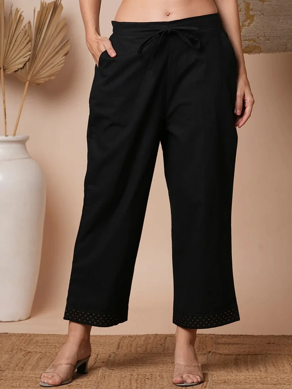 Black Embroidered Straight Pants – Image 2