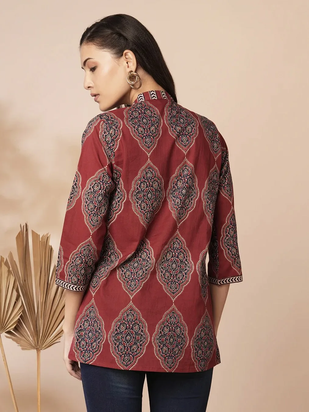 Dark Red Traditional Patterned Shirt – Image 2