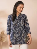 Blue Shirt with Floral Leaf Print